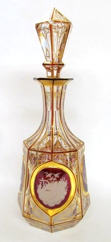 Hand Cut Ruby Overlay Ecclesiastical Decanter