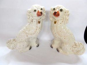 PAIR of Antique English Rare Large Size Staffordshire Cavalier Mantel Dogs