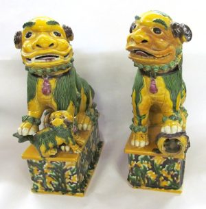 Pair of Antique Chinese Export Ceramic Foo Dogs