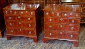 PAIR of Antique English Inlaid Yew-wood Oyster Veneer Bachelor's Chests