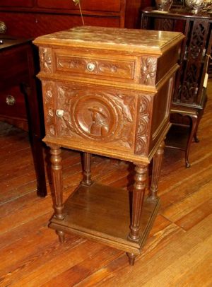 Hand Carved Old French Oak Marble Top Pot Cupboard