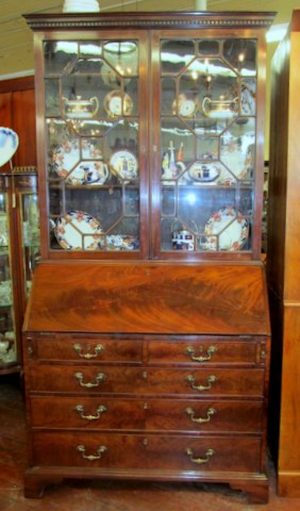 Antique English Geo. III Slant-front Bureau Bookcase