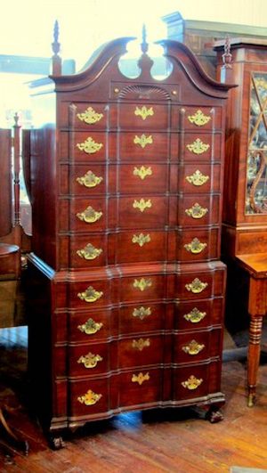Old American "New England Black Front" Mahogany Chest on Chest