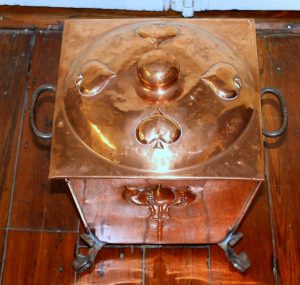Antique English Copper and Wrought Iron Fireplace Coal or Wood Box