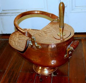 Antique English Copper Coal Scuttle with Original Shovel