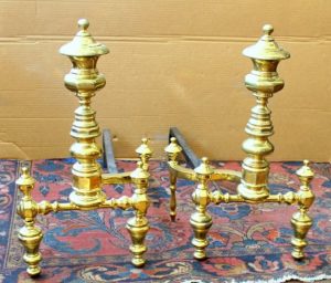 PAIR of Antique American Federal Style Sold Brass Andirons