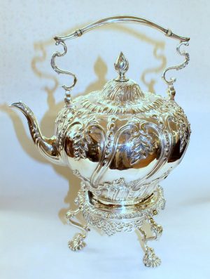 Antique English Sheffield Silverplate Kettle on Stand