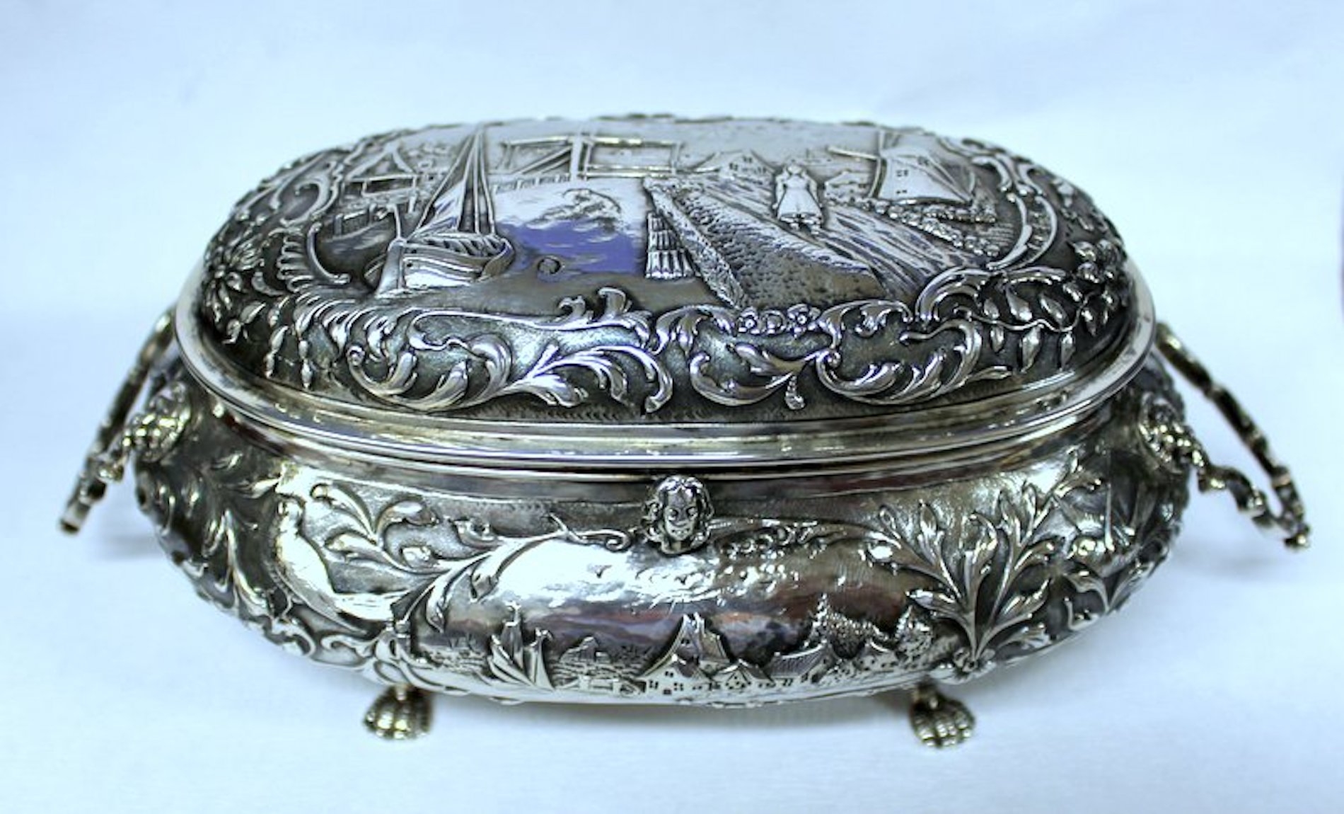 Antique Dutch .833 Fine Silver Hand Chased Casket or Box