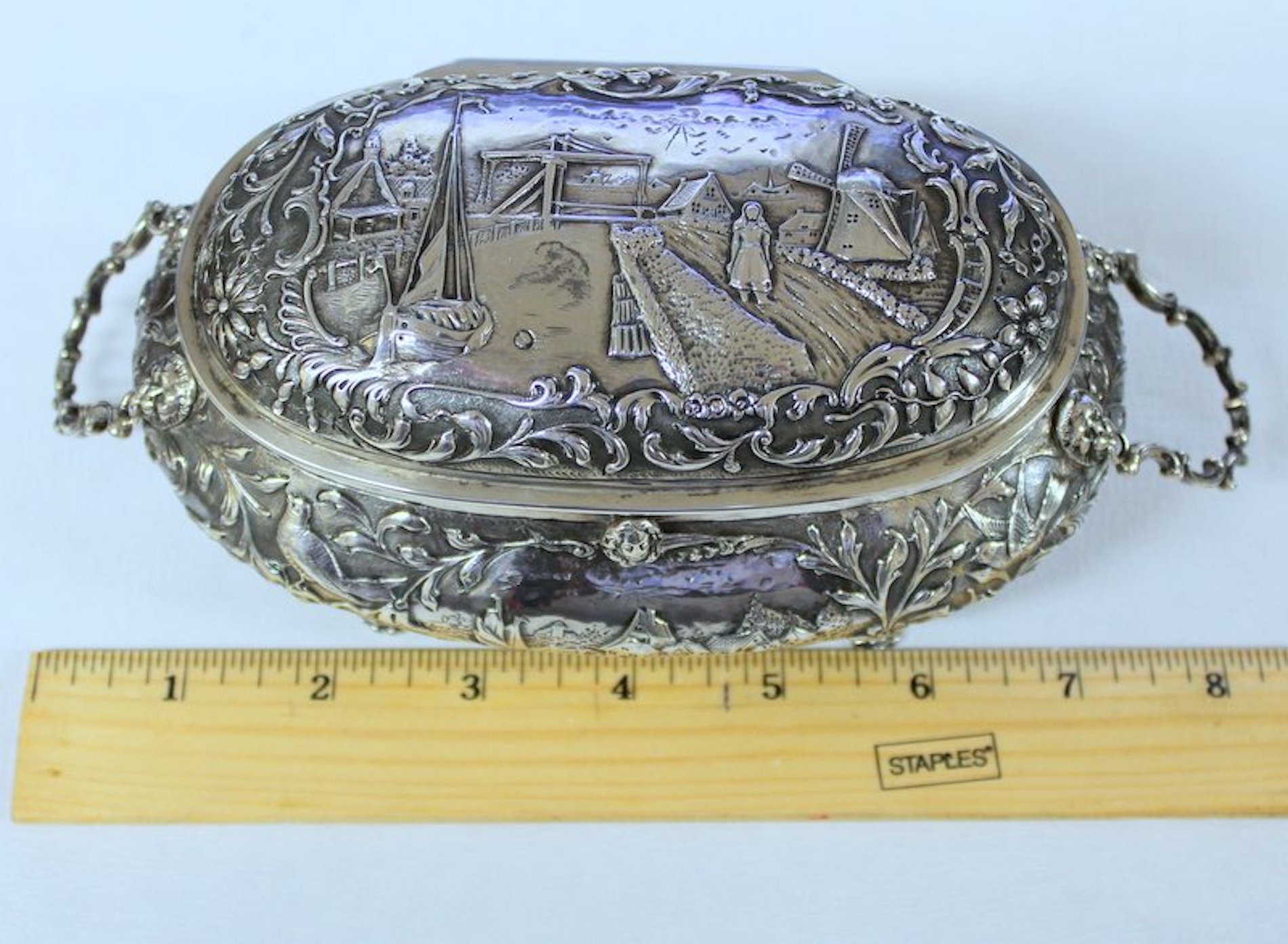 Antique Dutch .833 Fine Silver Hand Chased Casket or Box - Image 2