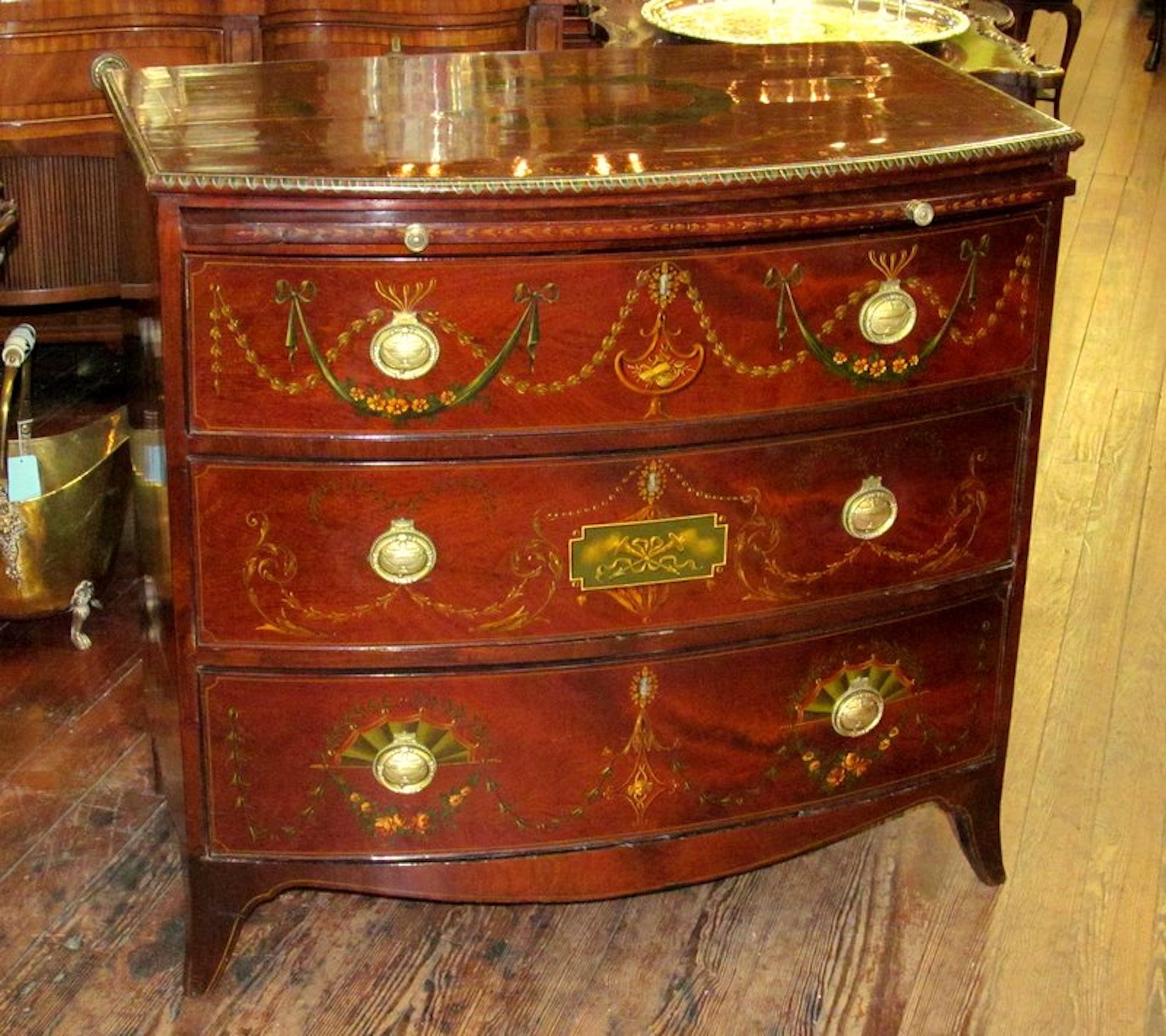 Antique English Flame Mahogany Bow front Bachelor's Chest - Image 21