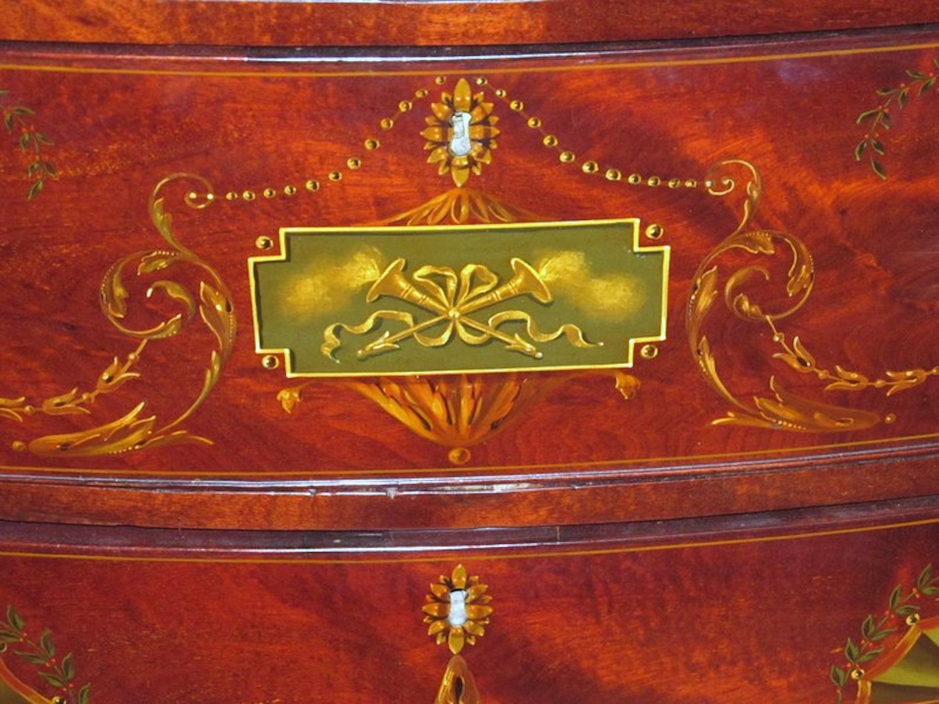 Antique English Flame Mahogany Bow front Bachelor's Chest - Image 6