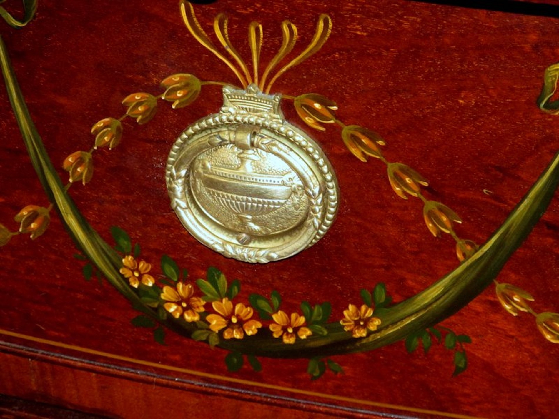 Antique English Flame Mahogany Bow front Bachelor's Chest - Image 5