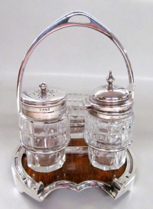 Oak and Cut Crystal Cruet Set