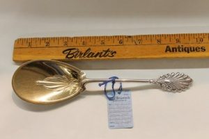 Rare Antique Gorham Coin Silver "Grecian" Pattern Gilt Bowl Dessert Spoon