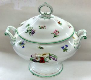 Antique Continental Hand-painted Porcelain Botanical Soup Tureen