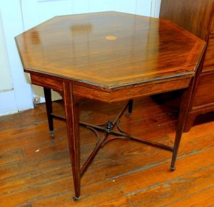 Antique English Inlaid Rosewood Octagonal Shape Occasional or Games Table