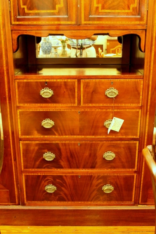 Antique English Inlaid Flame Mahogany Edwardian Period Compactum Wardrobe - Image 7