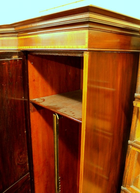 Antique English Inlaid Flame Mahogany Edwardian Period Compactum Wardrobe - Image 6
