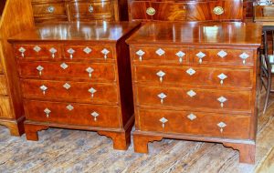 PAIR Antique English Yew-wood Oyster Veneer Bachelor's Chests