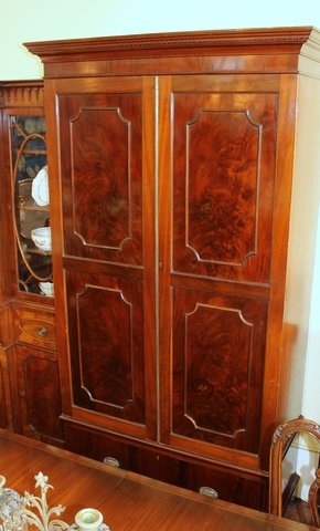 Antique English Book-matched Flame or Crotch Mahogany Wardrobe or Armoire - Image 10