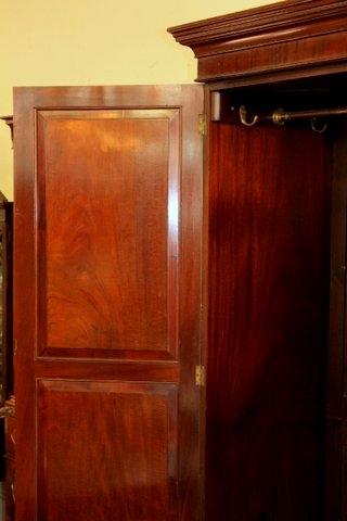 Antique English Book-matched Flame or Crotch Mahogany Wardrobe or Armoire - Image 6