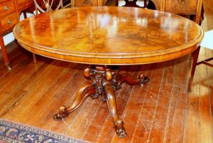 Antique English Book-matched Burr Walnut Tilt-top Loo Table, Breakfast or Centre Table