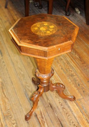 Antique English Hand-carved and Inlaid Walnut Work Table
