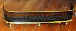 Antique English Blackened Steel and Brass Pierced Fireplace Fender