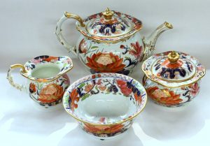 Antique English Mason's Ironstone "Water Lily" Pattern Four Piece Tea Set