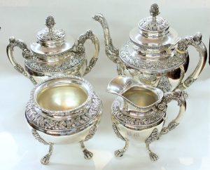 Antique American Heavyweight COIN Silver Rococo Style Four-Piece Tea Set
