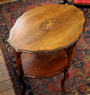 Antique English Signed Inlaid Rosewood Oblong Occasional Table