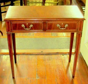 English Bench Made Inlaid Mahogany 2 Drawer Side Table