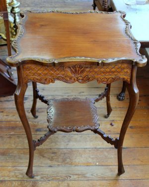 English Carved Walnut Square Occasional Table