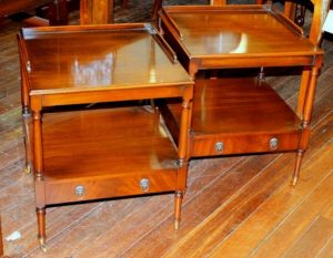 PAIR of English Solid Mahogany Signed Sheraton Style Chair-side Tables