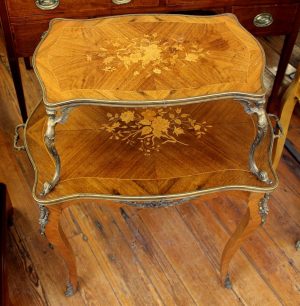 Old French Marquetry Inlaid Kingwood Louis XV Style 2-Tier Dessert or Tea Table