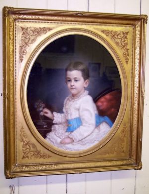 Antique Portrait of a Young Boy Pastel, Original Frame