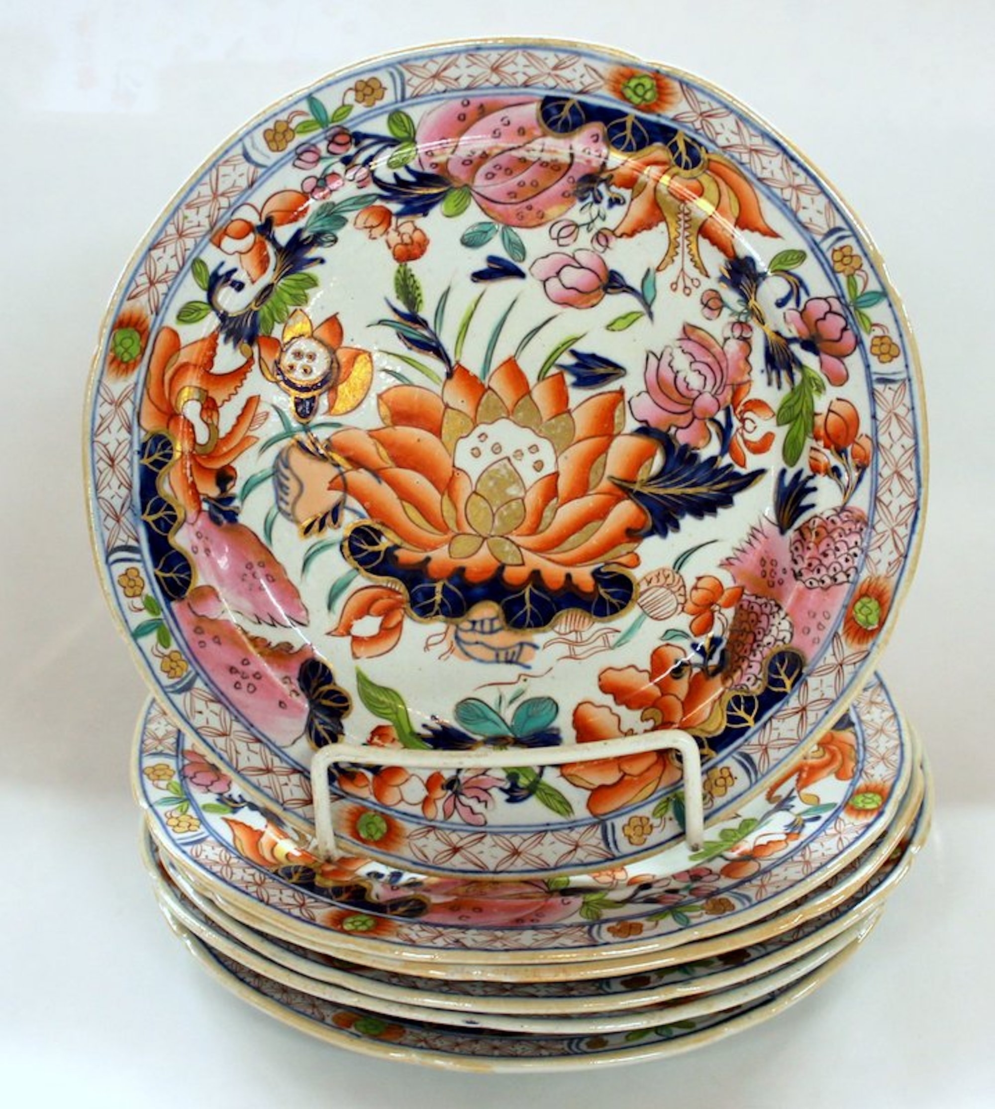 Set of 6 Antique English Early Mason's Ironstone "Water Lily" Pattern Salad or Dessert Plates - Image 10