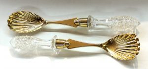 PAIR of Hand-cut Crystal Vermeil Salad Servers, George V, Birmingham, Maker: J. Grinsell