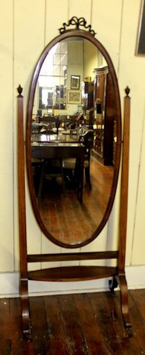 Antique English "Adam" Style Inlaid Mahogany Cheval Mirror