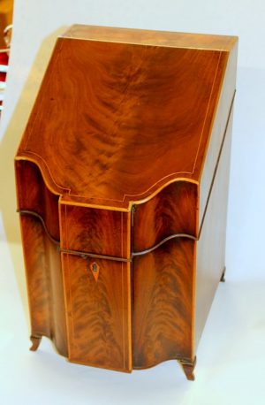 Antique English George III Inlaid Flame Mahogany Knife or Cutlery Box