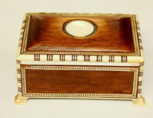 Antique Ivory and Mahogany Domed Top Footed Ring Box