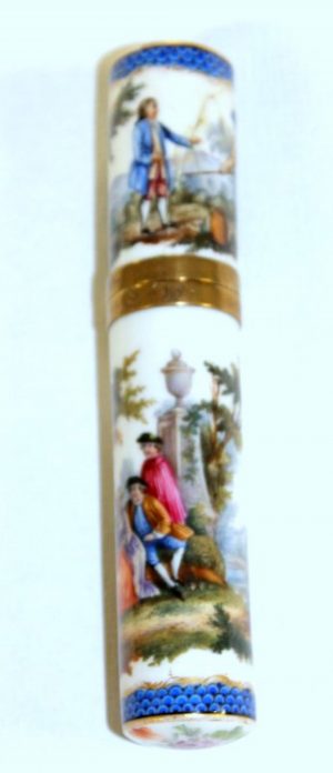 Antique English Hand Painted Porcelain Bodkin or Billet-Doux Case