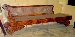 Antique American Flame Mahogany and Cane Empire Period Recamier or Chaise Lounge