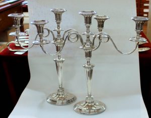 Pair of Rare George III Adam Style Three-Light Candelabra