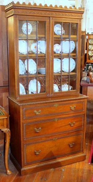 Antique English Hand Carved Mahogany Bookcase/Display Cabinet