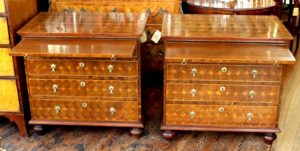 Pair of Antique English Oysteer Veneer Queen Anne Revival Bachelor's Chests