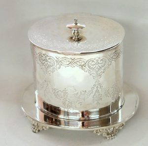 Hand Engraved and Flat Chased Oval Biscuit Box
