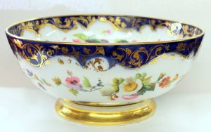 Antique French Hand Painted Porcelain Botanical Motif Punch Bowl