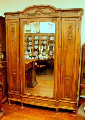 Old French Hand Carved Walnut Compactium Wardrobe