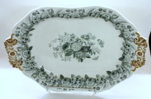Antique English Spode Transfer Earthenware Green and White Platter